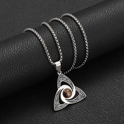 Stainless Steel Celtic Knot Necklace with Tiger Eye