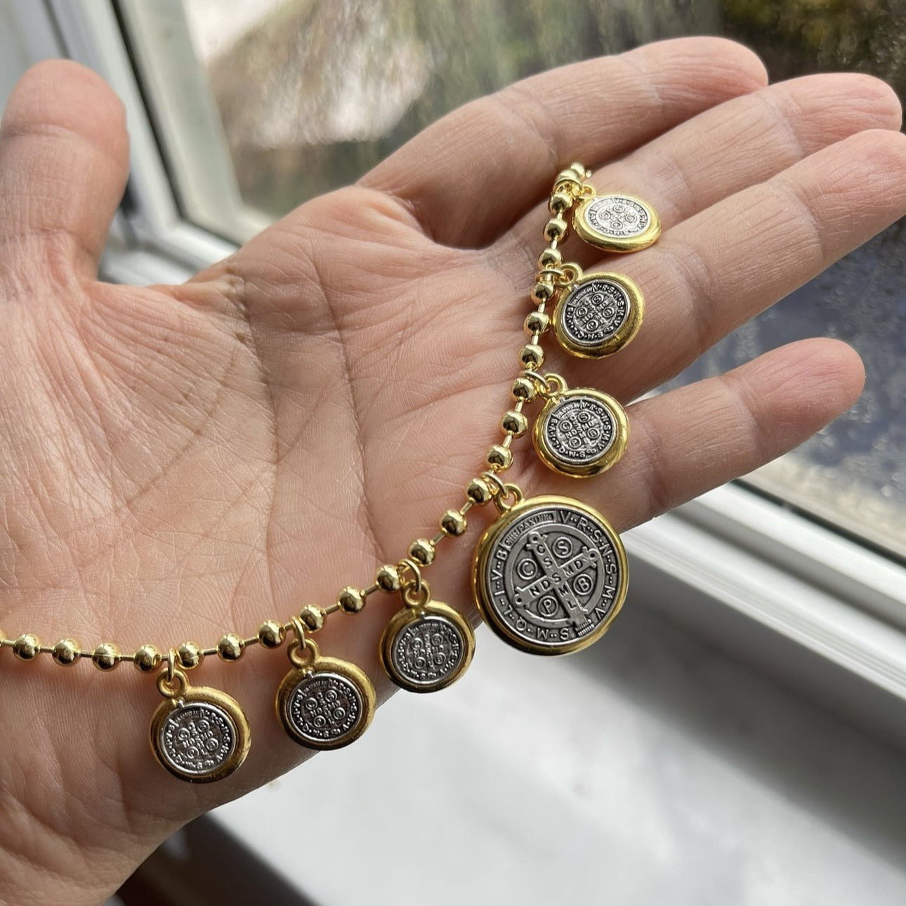 Saint Benedict Pendant Necklace Gold Plated Chain