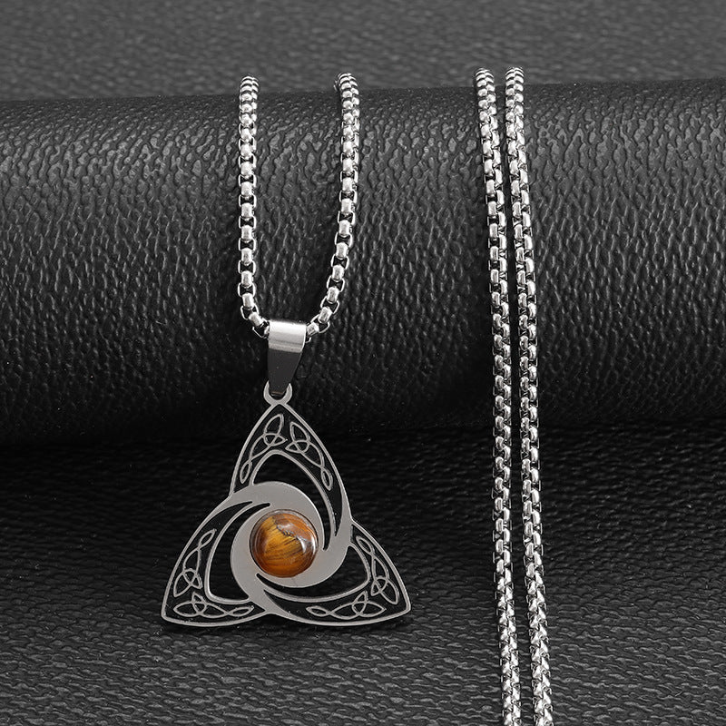 Stainless Steel Celtic Knot Necklace with Tiger Eye