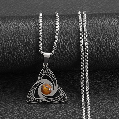 Stainless Steel Celtic Knot Necklace with Tiger Eye