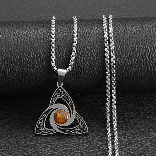 Stainless Steel Celtic Knot Necklace with Tiger Eye