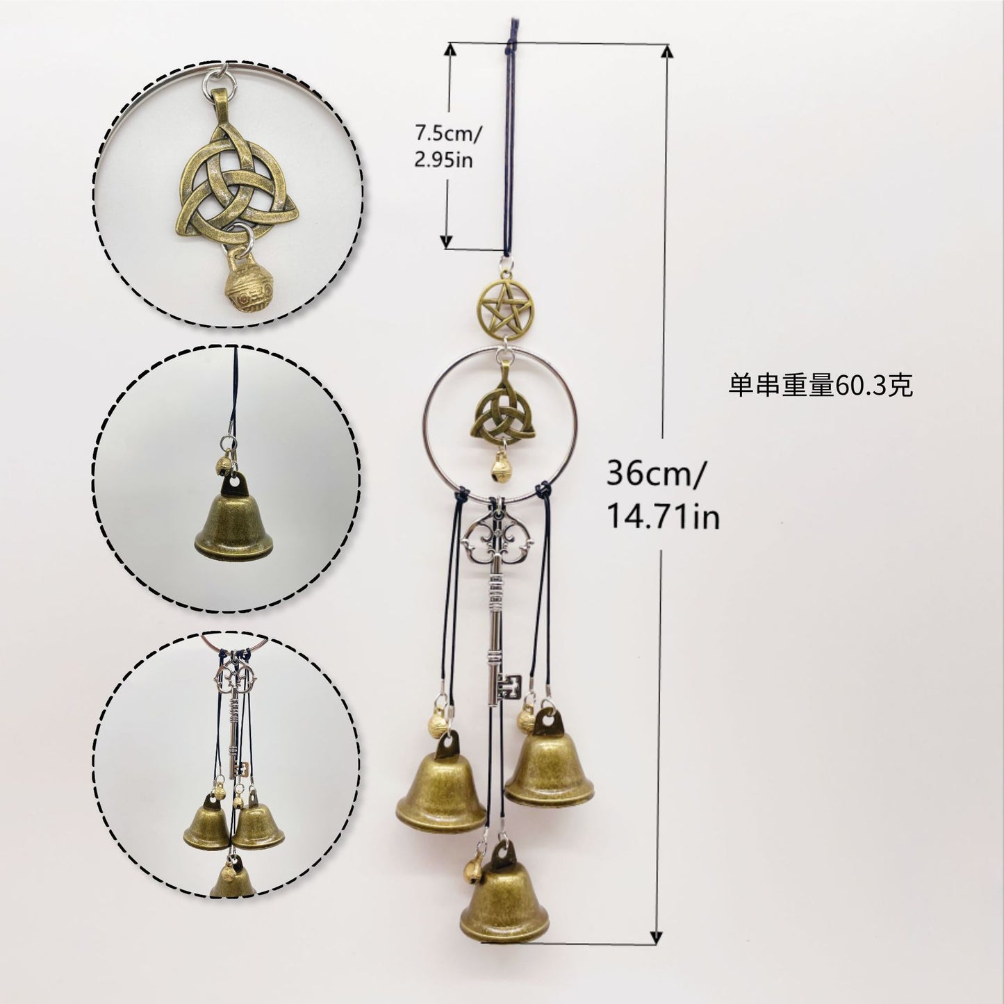 Witch Bell Door Handle Protection Pendant Good Luck Vine Wind Chime Outdoor Wind Chime Door Christmas Bell Hanging Decoration String