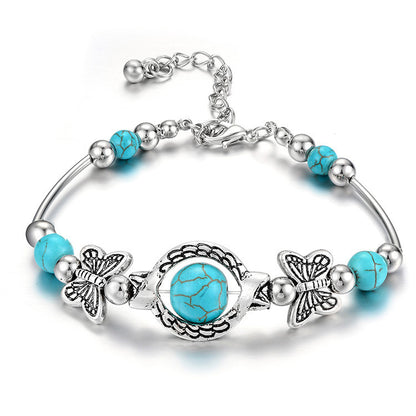 Vintage Alloy Bracelet with Butterfly and Turtle Designs
