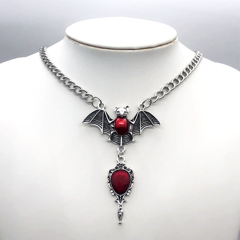 Gothic Bat & Cross Pendant Necklace