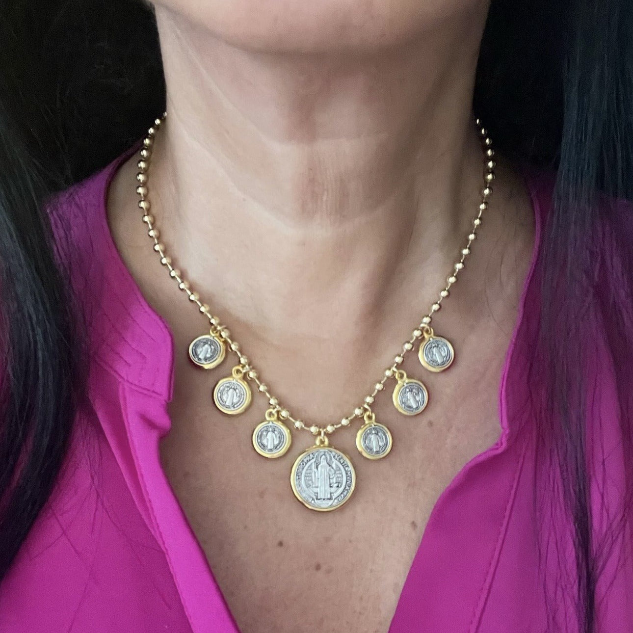 Saint Benedict Pendant Necklace Gold Plated Chain