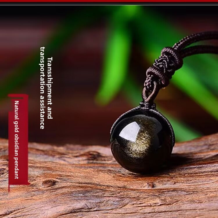 Natural Obsidian Round Bead Pendant