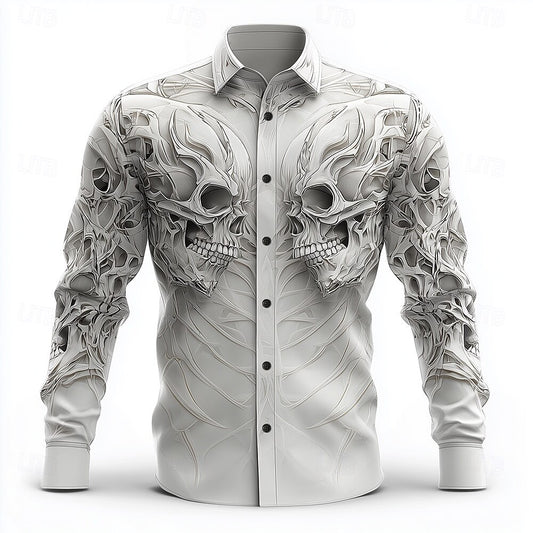 Gothic Print Casual Shirt Loose Fit Short Sleeve