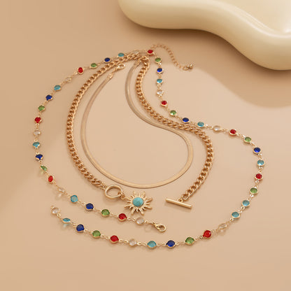 Lapis Lazuli Sun Colored Crystal Chain Necklace for Women