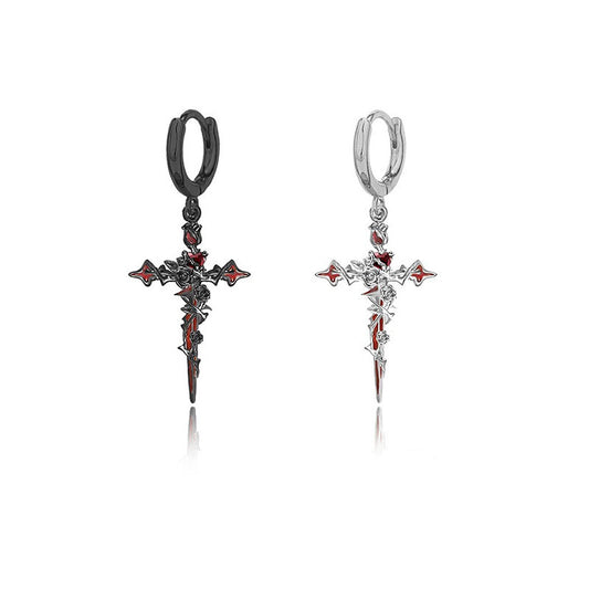 Gothic Rose Thorn Cross Earrings