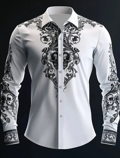 Gothic Print Casual Shirt Loose Fit Short Sleeve