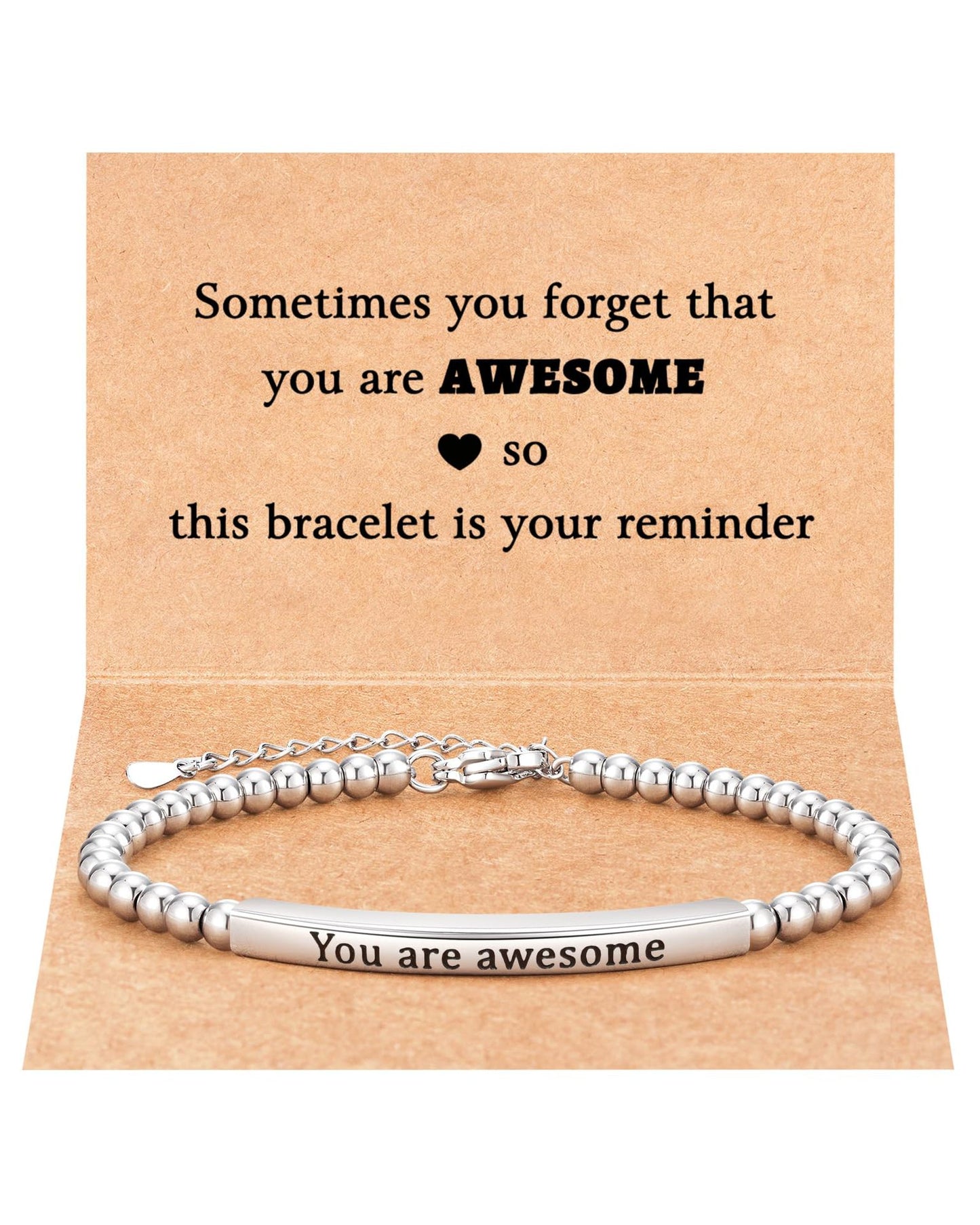 Stainless Steel Silver Bead Curved Tube Bracelet for Women