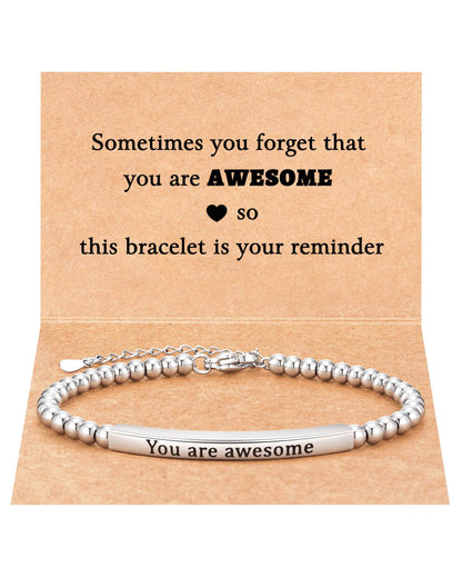Stainless Steel Silver Bead Curved Tube Bracelet for Women