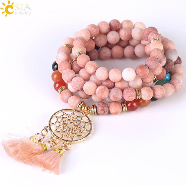 108 Mala Bead Bracelet with Dreamcatcher Tassel