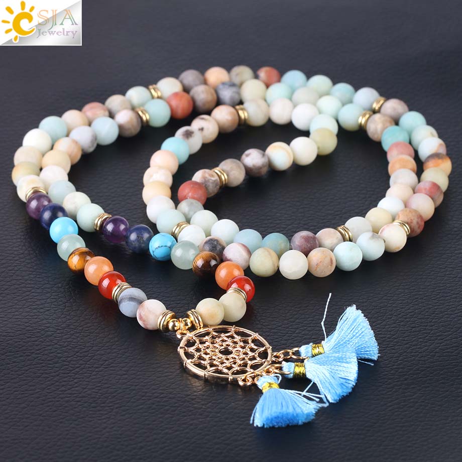 108 Mala Bead Bracelet with Dreamcatcher Tassel