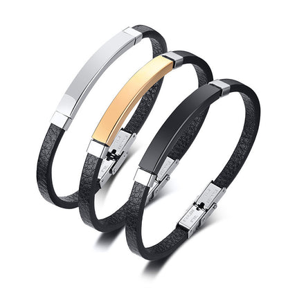 Stainless Steel Curved Leather Bracelet