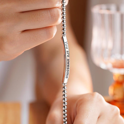 Stainless Steel Silver Bead Curved Tube Bracelet for Women