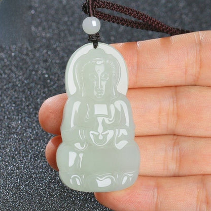 Natural Jade Guanyin Pendant Necklace with Certificate
