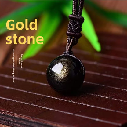 Natural Obsidian Round Bead Pendant