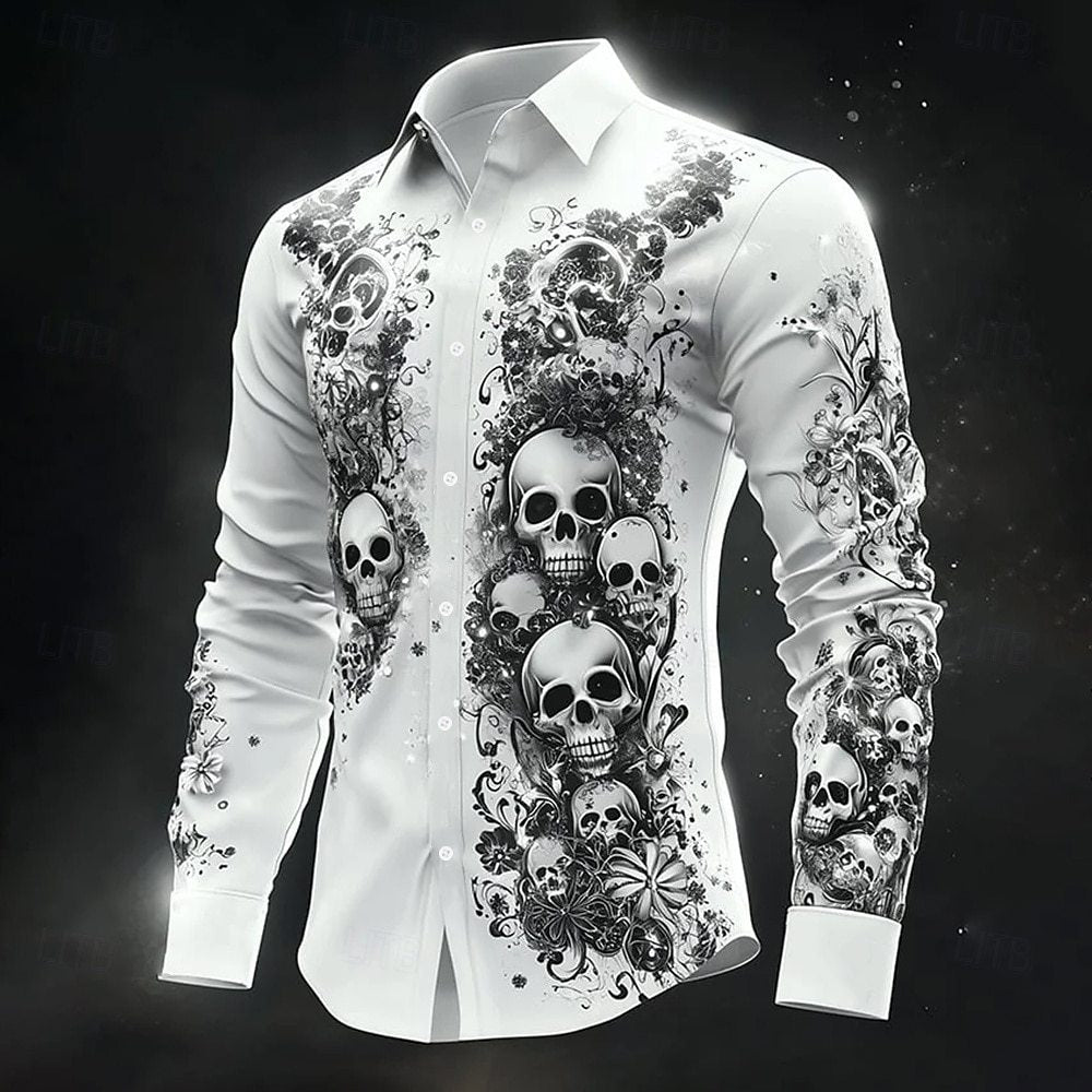 Gothic Print Casual Shirt Loose Fit Short Sleeve