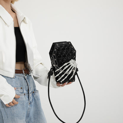 Gothic Style Women's Shoulder Bag with Skeleton Hand Design