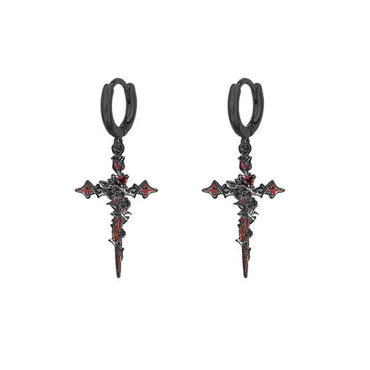 Gothic Rose Thorn Cross Earrings