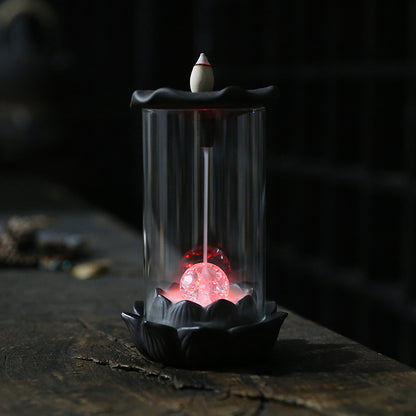 Lotus Leaf Purple Sand Backflow Incense Burner with LED