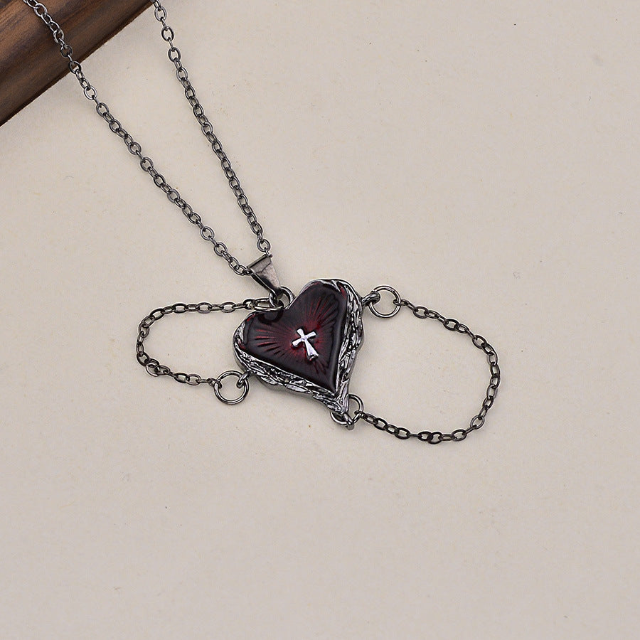 Gothic Wings Heart Cross Necklace