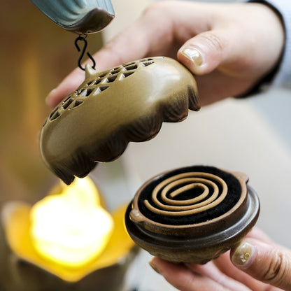 Lotus Ceramic Hanging Incense Burner with Night Light