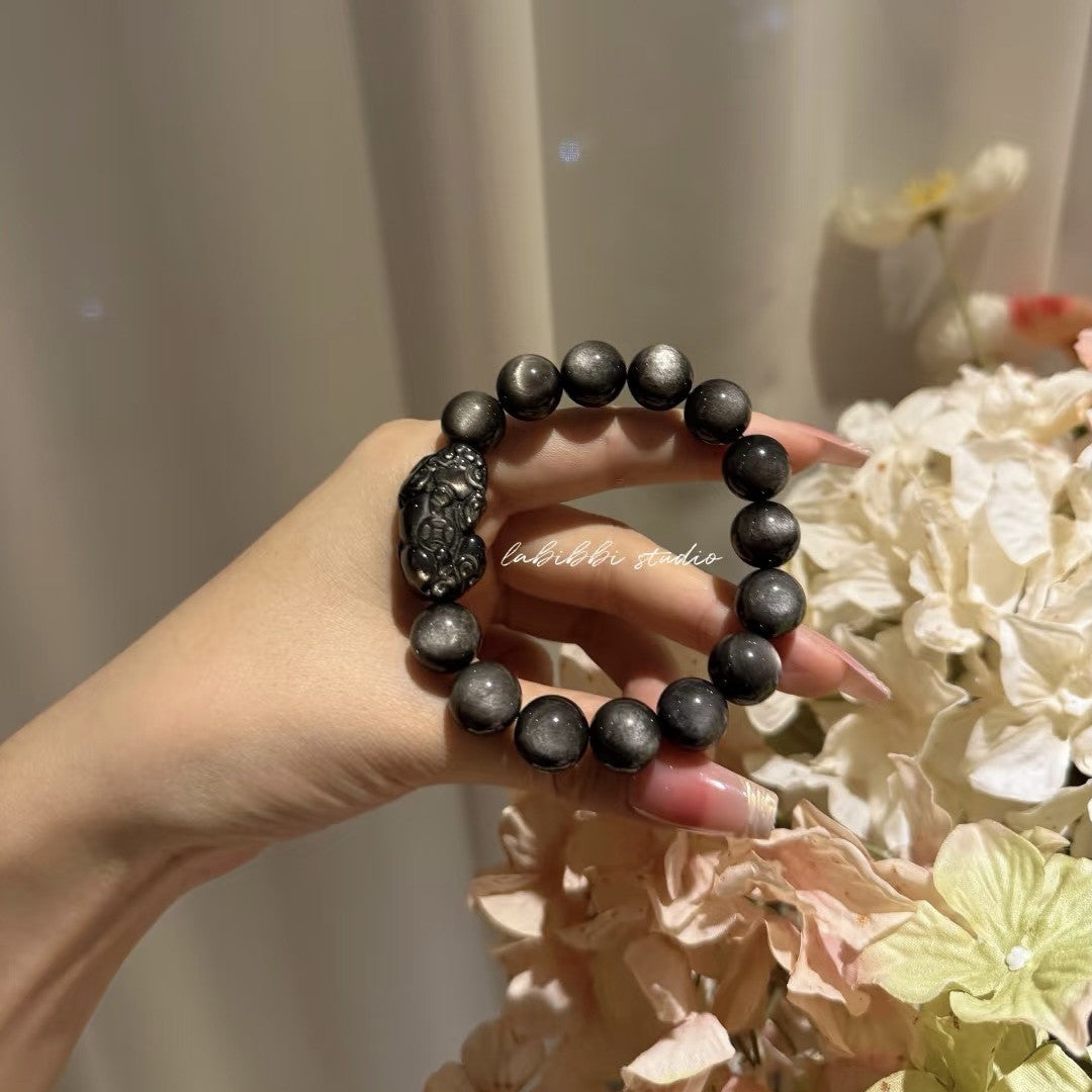 Natural Silver Obsidian Pixiu Bracelet