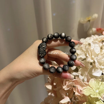 Natural Silver Obsidian Pixiu Bracelet
