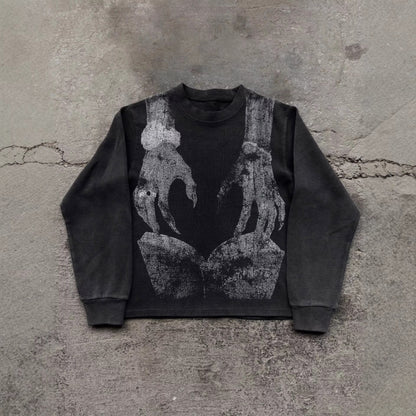 Gothic Waffle Print Long Sleeve T-Shirt
