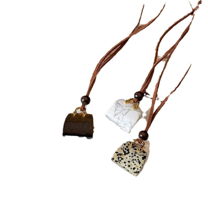 Stone Bag Necklace | Korean Velvet Rope Long Pendant