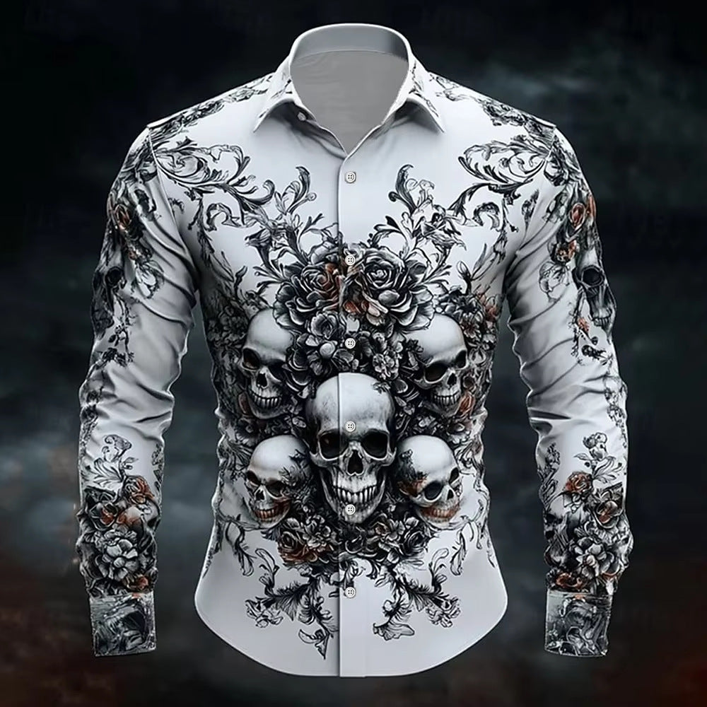 Gothic Print Casual Shirt Loose Fit Short Sleeve