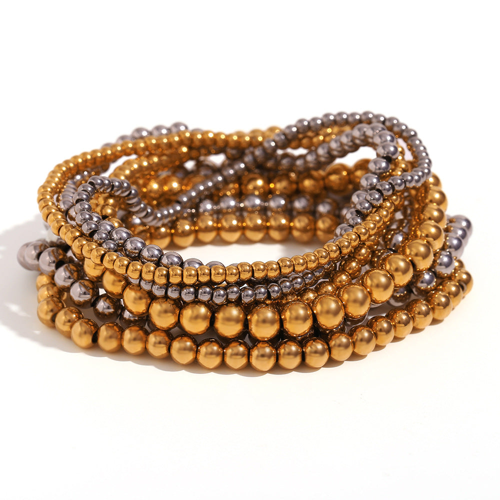 Retro Geometric Elastic Bead Bracelet Stainless Steel Gold Plated