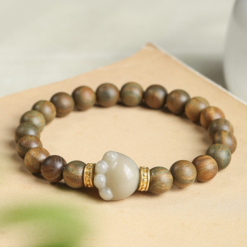 Original Old Material Green Sandalwood Buddha Beads Bracelet