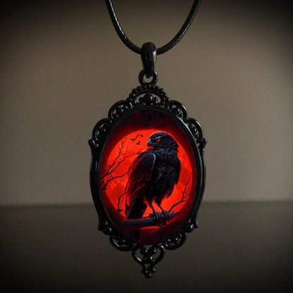 Retro Gothic Crow & Cross Pendant Necklace