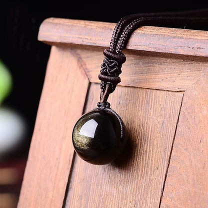 Natural Obsidian Round Bead Pendant