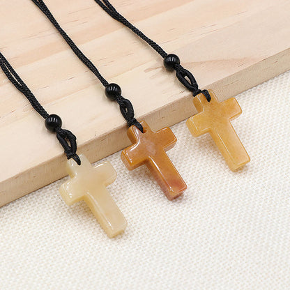 Natural Crystal Agate Woven Cross Necklace