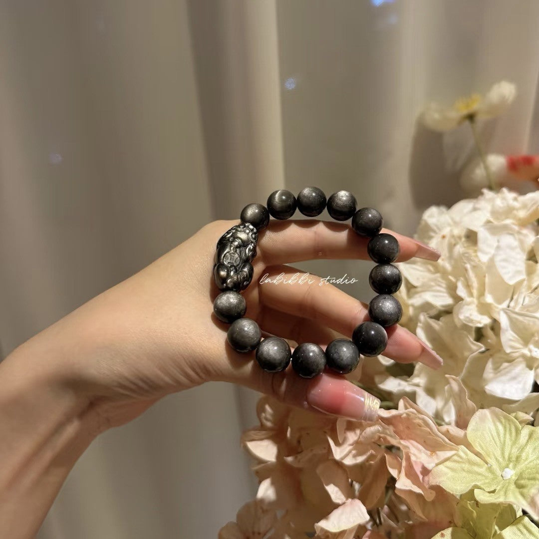 Natural Silver Obsidian Pixiu Bracelet