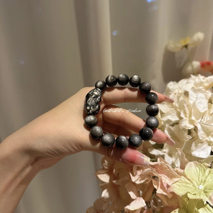 Natural Silver Obsidian Pixiu Bracelet