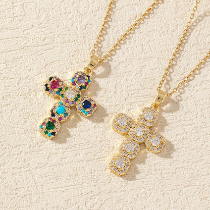 Gold Plated Cross Necklace with Zircon