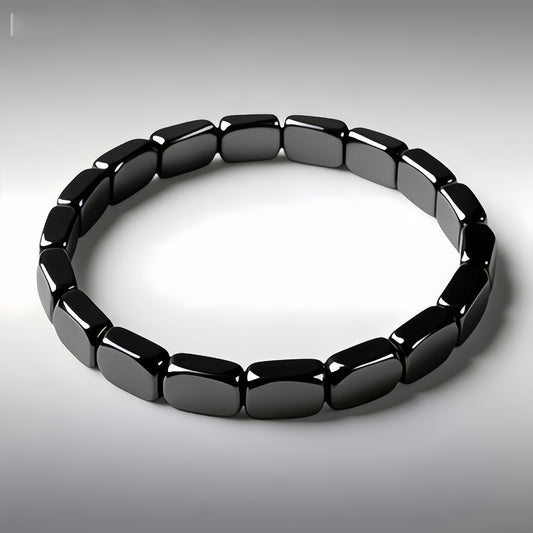 Elastic Hematite Black Gallstone Square Bead Bracelet