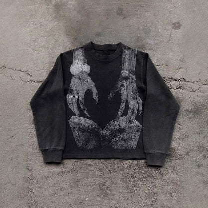 Gothic Waffle Print Long Sleeve T-Shirt
