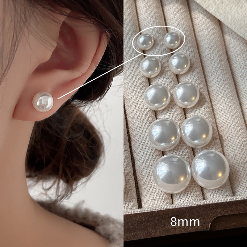 925 Silver Dome Pearl Stud Earrings