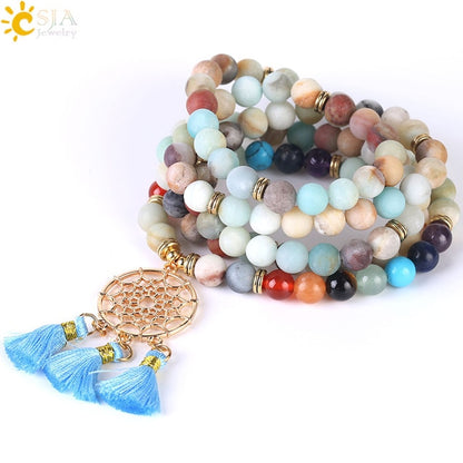 108 Mala Bead Bracelet with Dreamcatcher Tassel