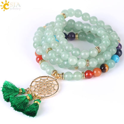 108 Mala Bead Bracelet with Dreamcatcher Tassel