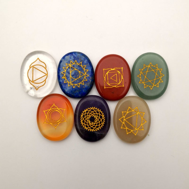 7 Chakra Natural Stone Carved Palm Stone