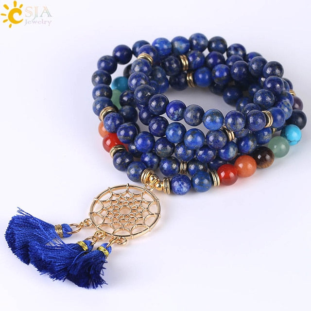 108 Mala Bead Bracelet with Dreamcatcher Tassel