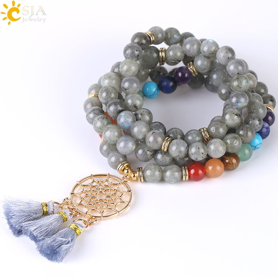 108 Mala Bead Bracelet with Dreamcatcher Tassel
