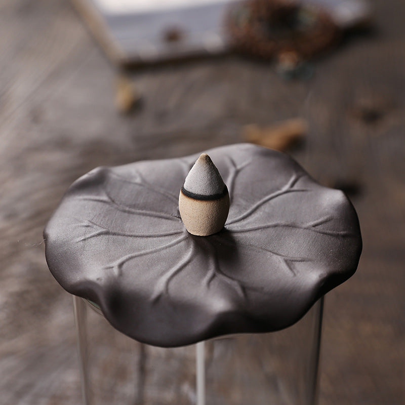 Lotus Leaf Purple Sand Backflow Incense Burner with LED